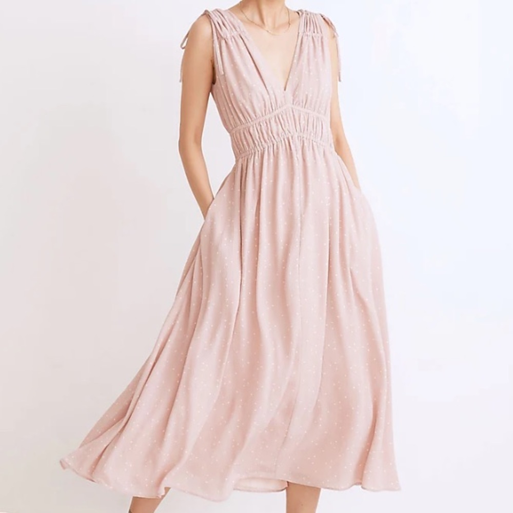 Madewell Blush Pink Polka Dot Midi Dress